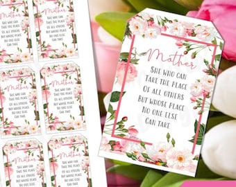 Mother's Day quote tags | Mother's Day Favor tags, gift tag, goodie bag tags, digital, printable Mother's Day Tag , Inspirational quote