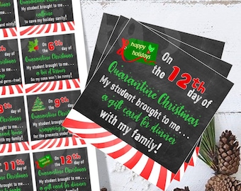Twelve days of Quarantine Christmas gift cards- 12 gifts for teachers | Printable | Instant Download