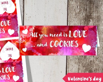 Printable Love and Cookies topper | Valentines Food Bag Toppers | Treat bags for Kids| Instant Download | Valentine's Day, Digital