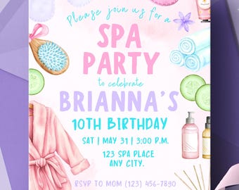 Spa Party Invitation | Editable Canva Template | Printable Pamper Birthday Invite | Girls Spa Day Digital Invitation