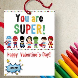Druckbare Karte zum Valentinstag | Superheld Valentinstage | Superhelden-Leckerlibeutel | Leckereien für Kinder | Sofortdownload | Valentinstag, Digital