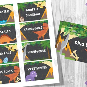 Dinosaur food cards, stickers, Printable , Dinosaur party, digital, food placements cards