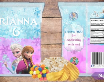 Frozen Chip Bags, Frozen Favor Bags, Birthday Party chips wrappers, Digital Download - Printable, Instant Download. Elsa & Anna