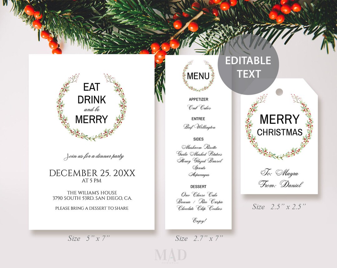 Christmas Printable Set, Christmas Template Set, Christmas Invitation ...