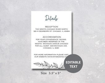 Simple Wedding Details Card, Wedding Details Card Template, Printable Wedding Details Card Template Digital Download Floral Details Card