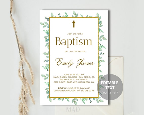 Baptism Invitation Printable Baptism Invitation Template | Etsy