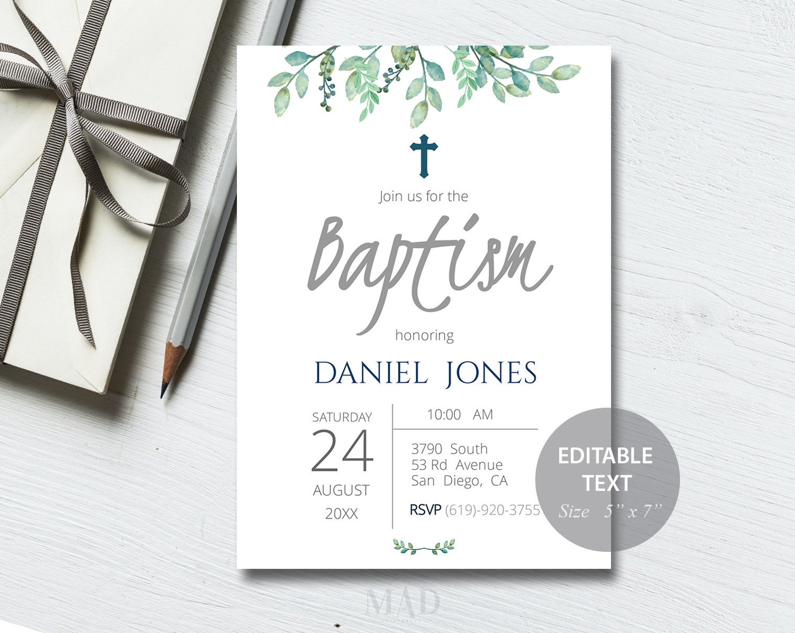 EDITABLE Baptism Invitation Baptism Printable Invitation Etsy