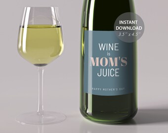 Mother's Day Wine Bottle Labels, Wine Label Template, Mother's Day Gift Tags, Wine Bottle Stickers, Wine Bottle Labels, Printable Wine Label