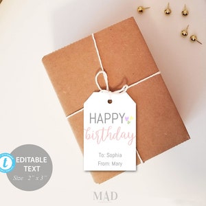 Happy Birthday Gift Tags Printable, Birthday Gift Tags Printable, Gift Tag Labels, Gift Wrapping Tags, Digital Download, Editable Tag