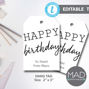 EDITABLE Happy Birthday Gift Tags Printable, Birthday Gift Tags Printable,Gift Tag Labels, Gift Wrapping Tags, Digital Download,