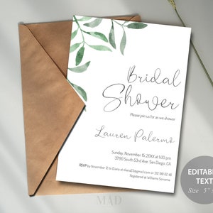 EDITABLE Bridal Shower Invitation, Greenery Bridal Shower Invitation, Electronic Bridal Shower Invitation, Bridal Shower Printable Invite