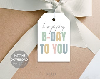 Printable Happy Birthday Gift Tags, Colorful Party Favors (PDF)