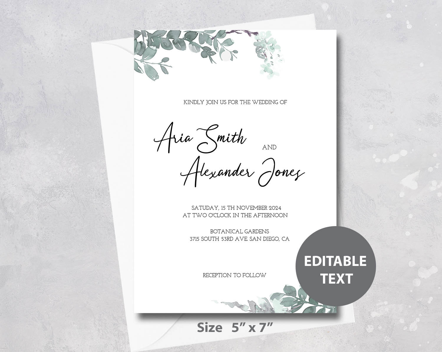 Greenery Wedding Invitation, Wedding Invitation, Printable Wedding