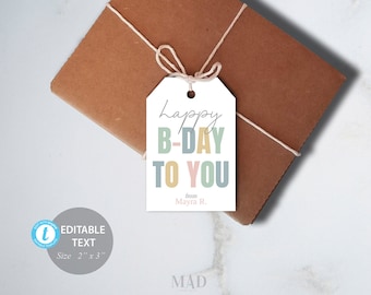 Editable Birthday Gift Tags, Colorful Design (Digital Download)