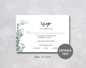 Plantilla de tarjeta de confirmación de asistencia para boda con vegetación, editable (descarga digital)