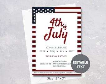 4th of July Digital Invite, Printable 4th of July Invitation, Instant Download Editable Printable Independence Day July Fourth Invitation
