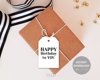 Printable Happy Birthday Gift Tags, DIY Labels (Digital Download)