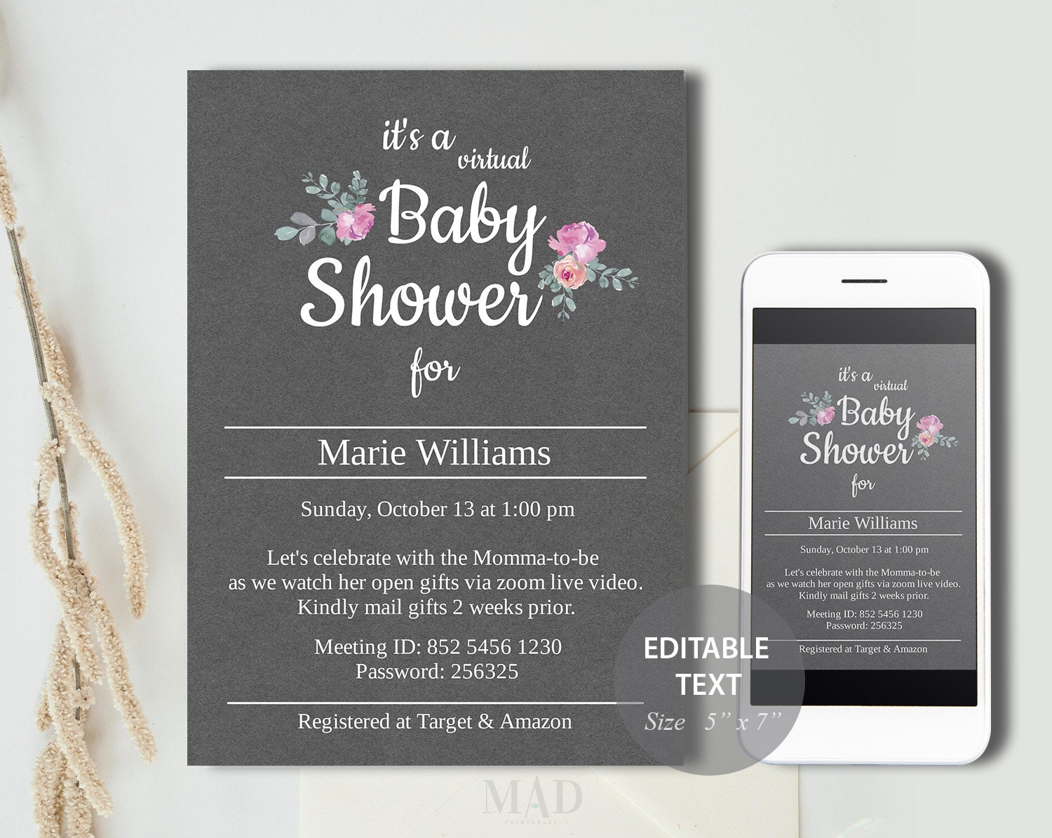 Zoom Baby Shower Invitation DIY Floral Baby Shower Invitation Etsy
