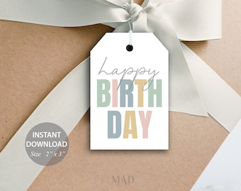 Happy Birthday Gift Tags Printable, Birthday Gift Tags Printable,Gift Tag Labels, Gift Wrapping Tags, Birthday Tag, Colorful Tag, Birthday