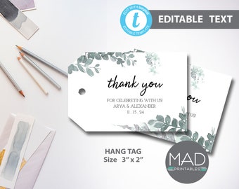 Greenery Wedding Favor Tags, Rustic Botanical Gift Tags (Editable Instant Download)