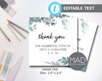 Greenery Wedding Favor Tags, Rustic Botanical, Editable (Digital Download)