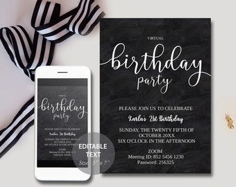 Zoom Birthday Party, Virtual Birthday Invitation, Birthday Party Invitation, Birthday Invitation Template, Birthday Invitation Printable