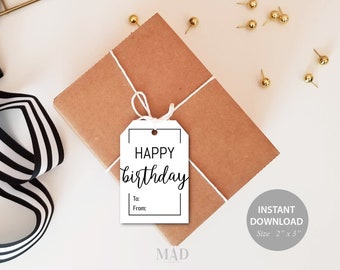 Happy Birthday Gift Tags Printable, Modern Gift Wrapping (Digital Download)