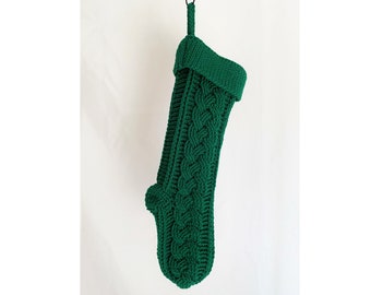 Green Cable Christmas Stocking- Crochet Knit Christmas Stocking