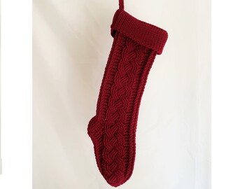 Red Cable Christmas Stocking- Crochet Knit Christmas Stocking