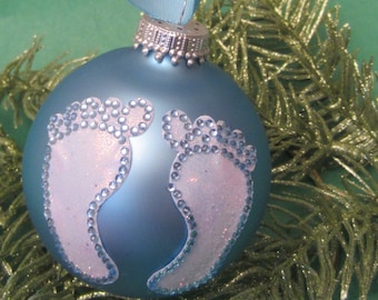 Baby Feet Ornament, Boy Ornament, Little Man Ornament, Personalized, Customized, Blue Ornament, Baby Boy Ornament, Rhinestone Ornament