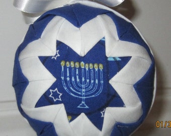 Quilted Fabric Ornament, Hanukkah Ornament, Menorah Ornament, Jewish Gift