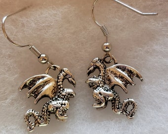 Dragon Earrings, Silver Earrings, Silver Dragon Earrings, Dragon Charm, Dangle Earrings, Dangle Dragon Earrings, Dragon Jewelry