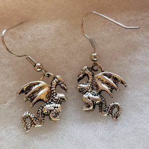 Dragon Earrings, Silver Earrings, Silver Dragon Earrings, Dragon Charm, Dangle Earrings, Dangle Dragon Earrings, Dragon Jewelry