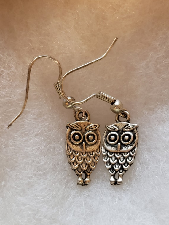 Owl Earrings, Silver Owl Earrings, Owl Face, Owl Charm Earrings