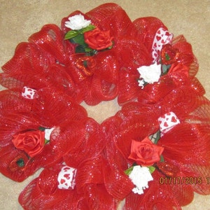 Valentine Red and White Deco Mesh Wreath/ Red and White Wreath