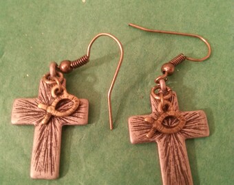 Croce Orecchini, orecchini Ichthys, religiose orecchini, orecchini bruniti, Orecchini croce argento croce orecchini, Orecchini croce d'oro,