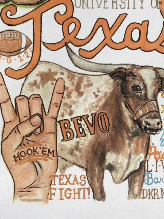 Texas Longhorns Print - Etsy