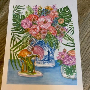 Chinoiserie Ginger Jar with pink and green flowers print image 5