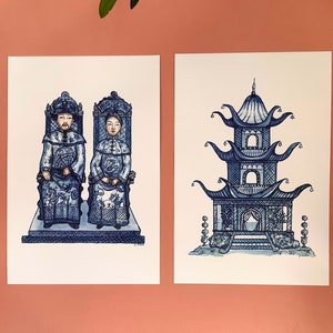 Chinoiserie blue and white print pagoda, king and queen image 5