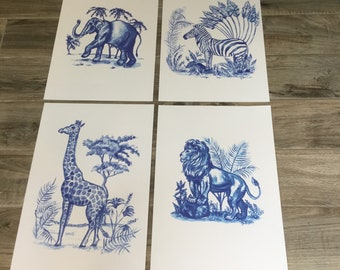 Chinoiserie Blue and White prints Jungle Animals. Special price 75.00