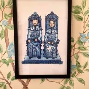 Chinoiserie blue and white print pagoda, king and queen image 3