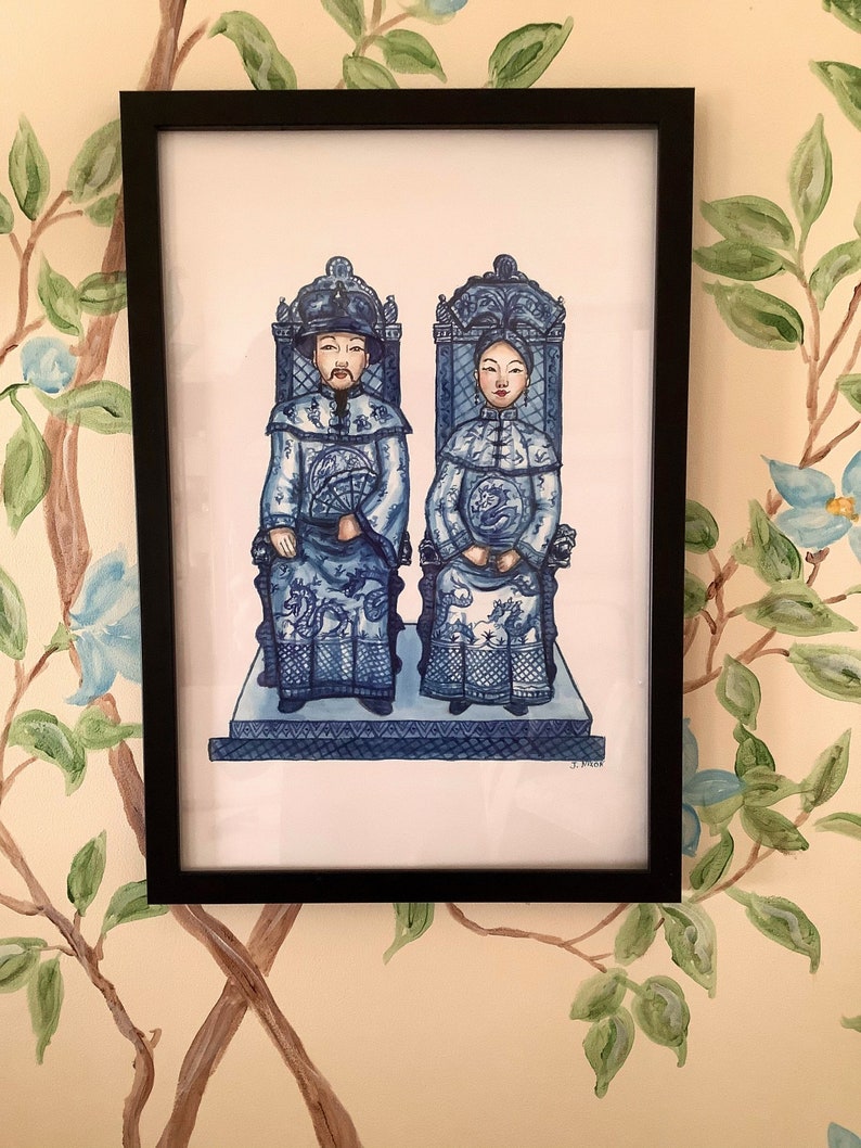 Chinoiserie blue and white print pagoda, king and queen image 3