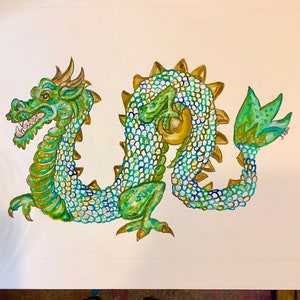 Chinoiserie Dragon Watercolor Print Wall Decor