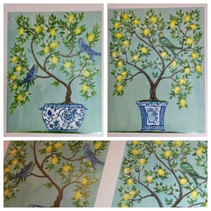 Chinoiserie Lemon Trees and Parakees print