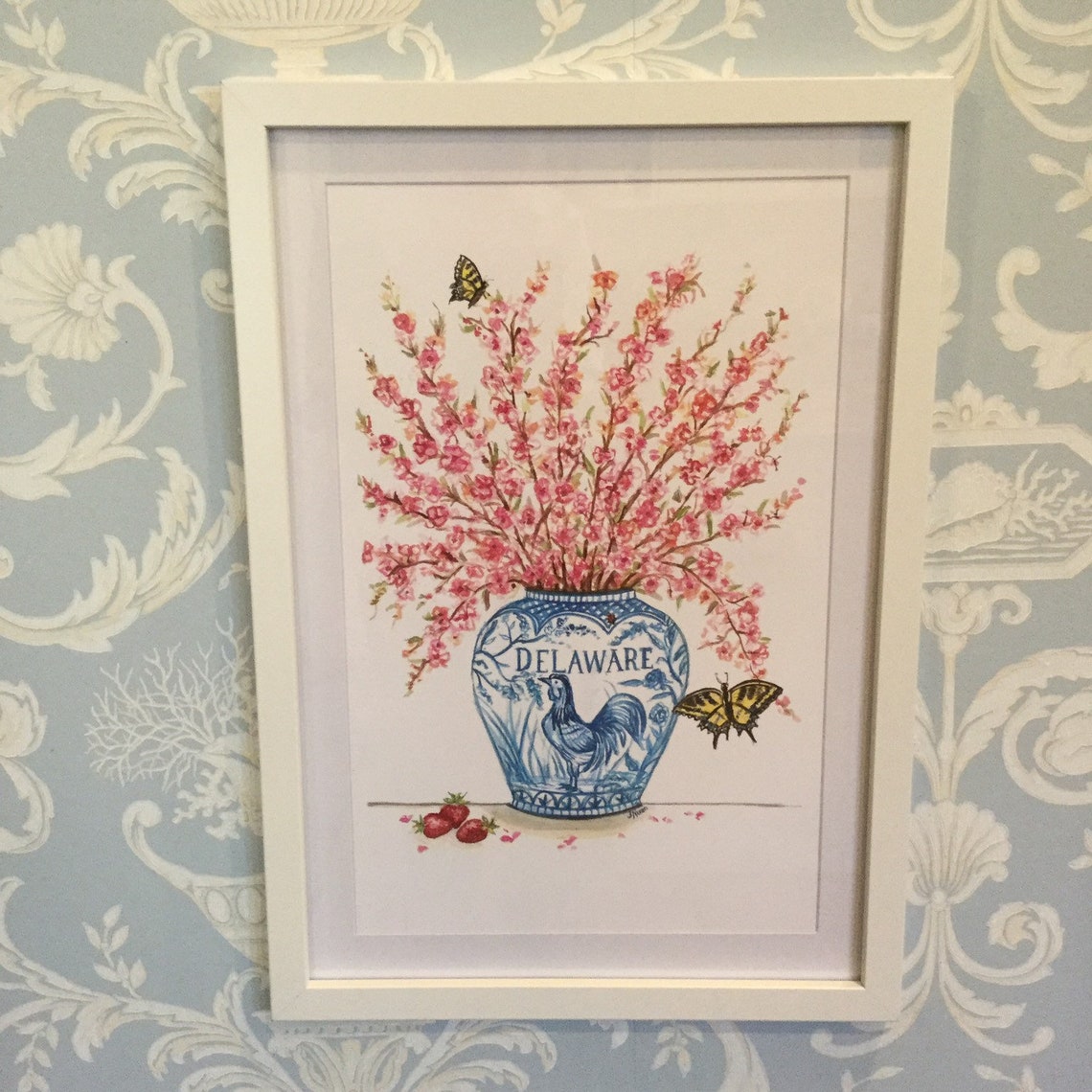 Delaware Peach Blossoms and Blue Hen Prints - Etsy