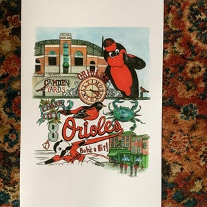 Baltimore Orioles Print, fun and bright celebrating our team at Camden Yards.