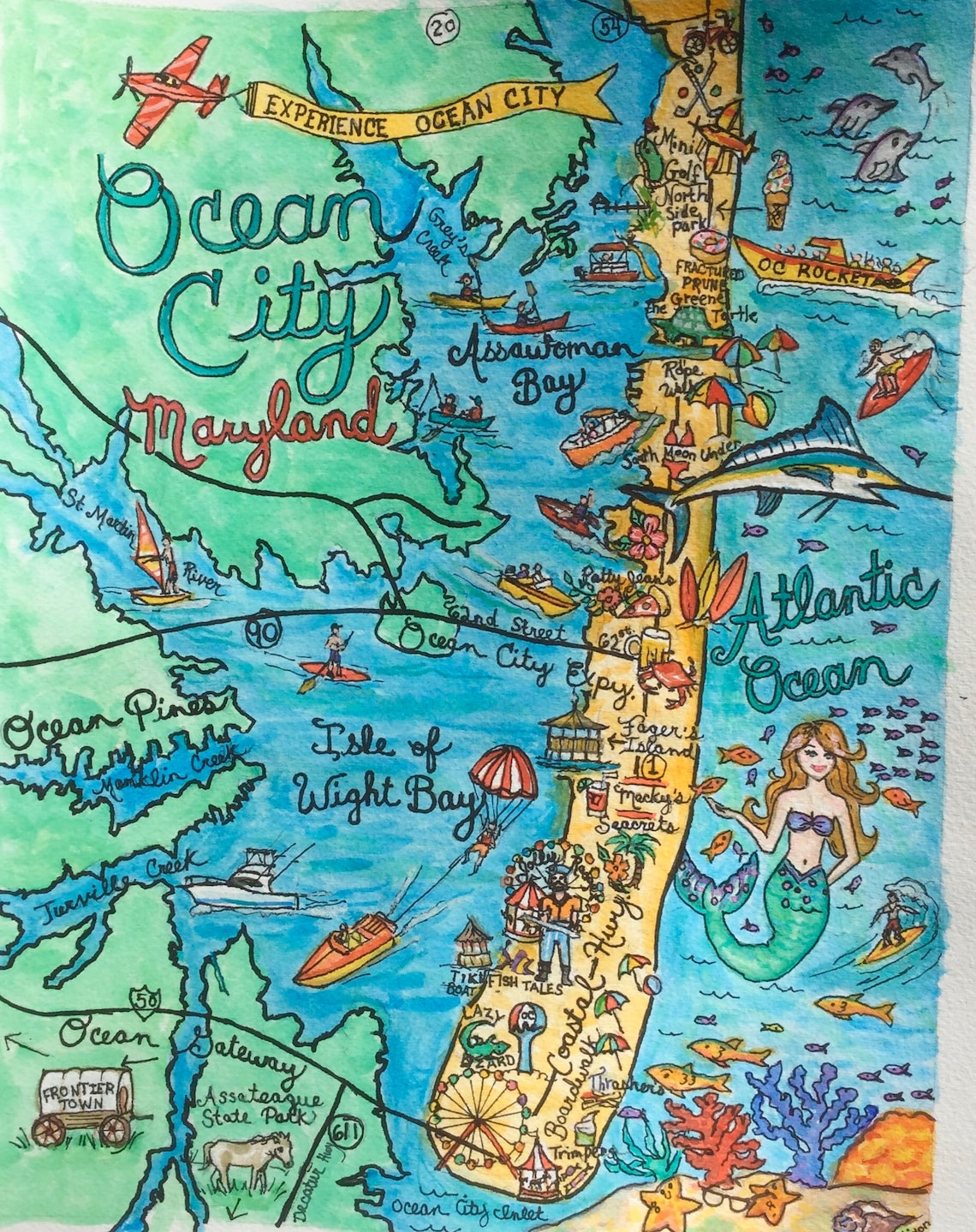 Ocean City Maryland Map Print - Etsy