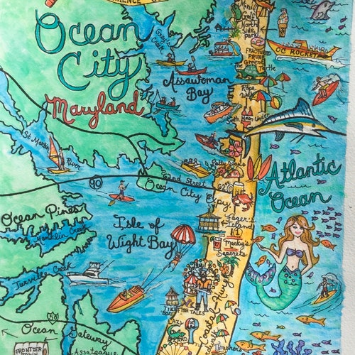 Map of Ocean City New Jersey OCNJ Beach Town NJ Beaches Etsy