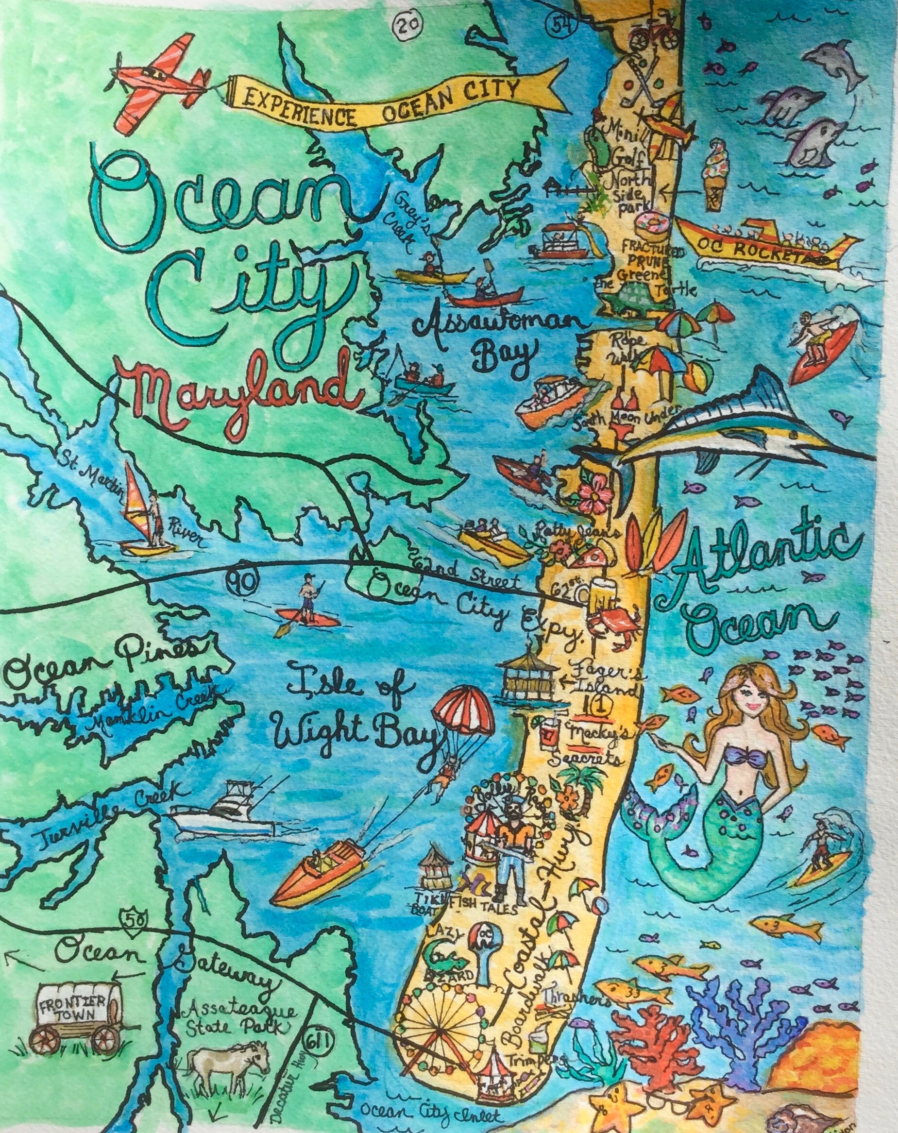Ocean City Maryland Map Print pic