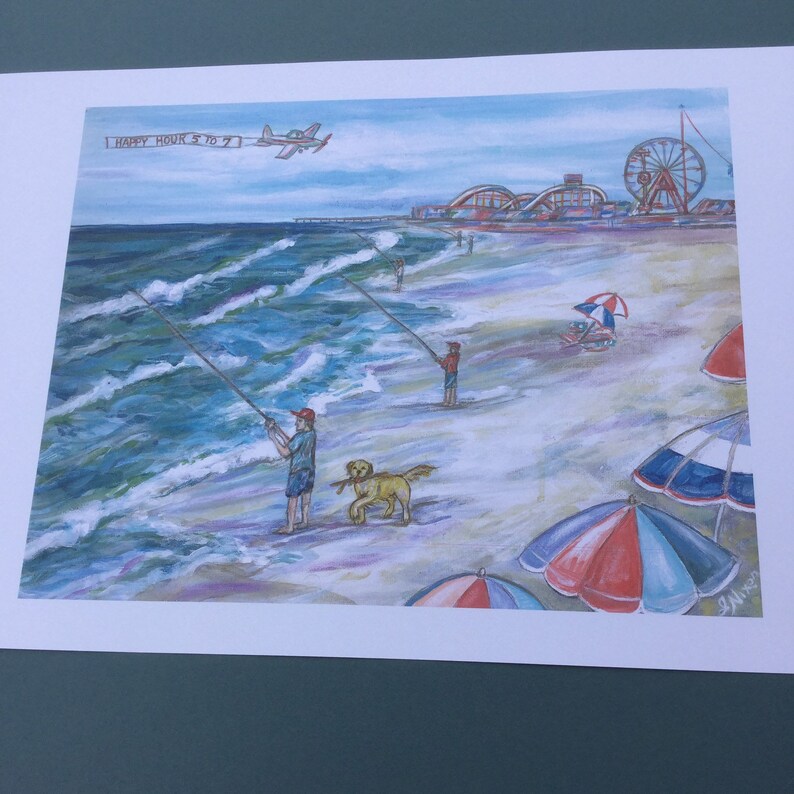 Ocean City Maryland Boardwalk Fishing Painting Art Print Etsy